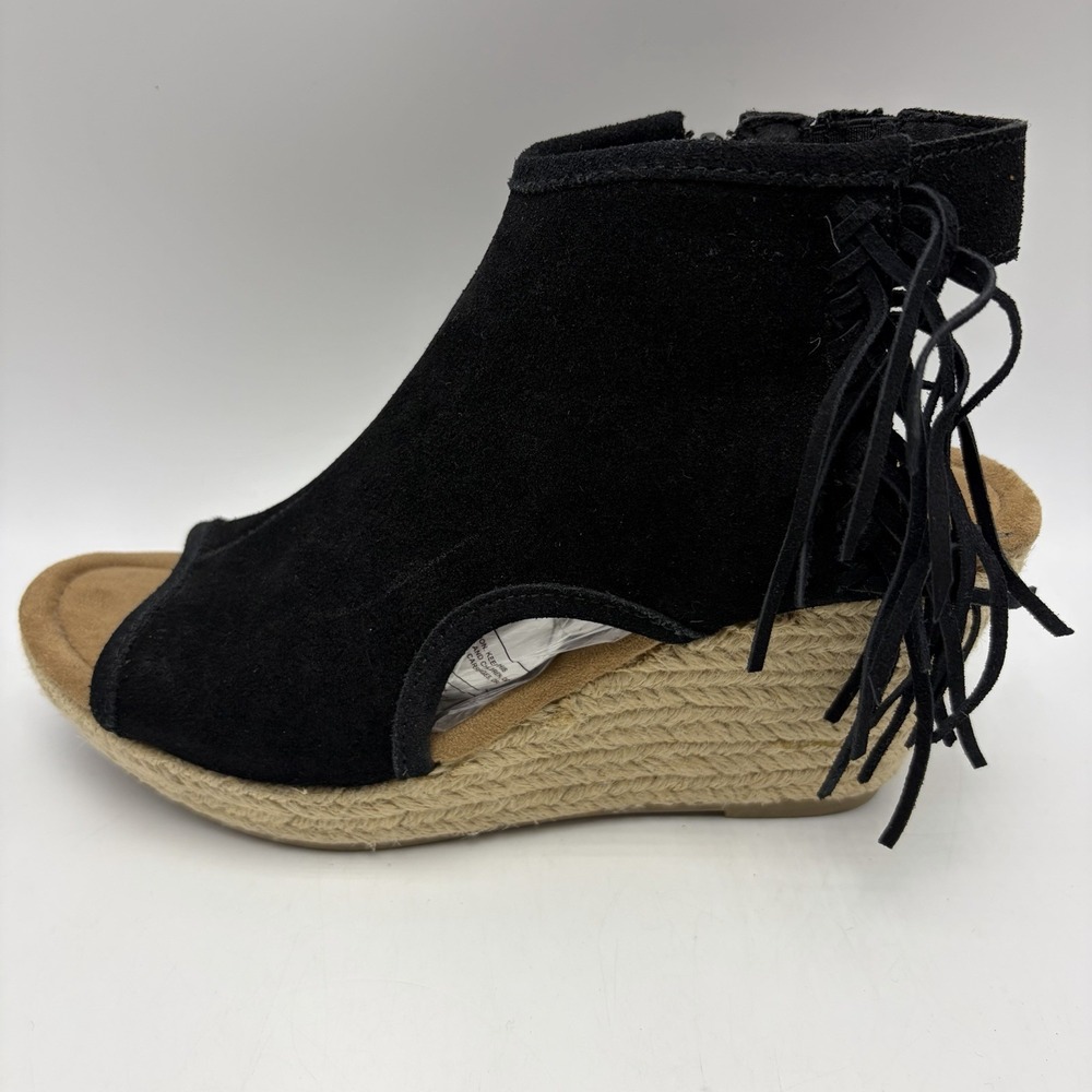 Wedge Espadrille Sandals Women 8 Blaire Black Suede Leather Fringe Festival Boho